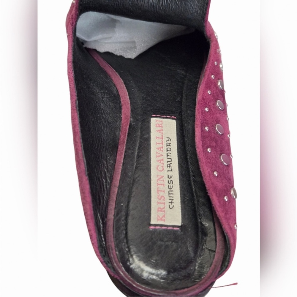 Kristin Cavallari for Chinese Laundry size 10 maroon silver Studded Suede mules - Picture 5 of 8